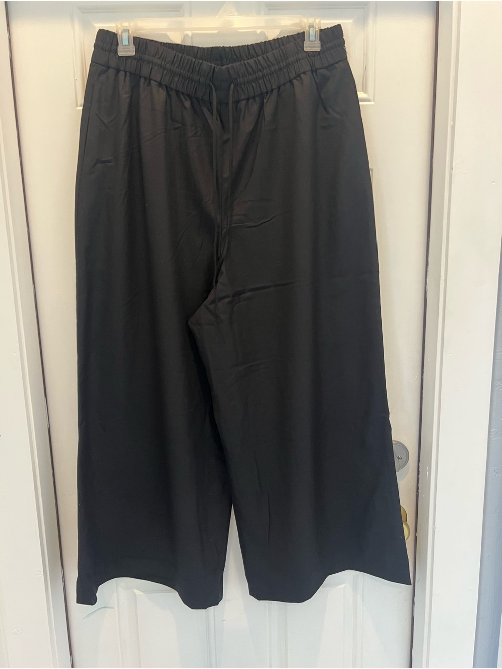 Anne Klein Wide Leg Crop Pants Women Size 16 Black NEW Pull On Elastic Waist 885